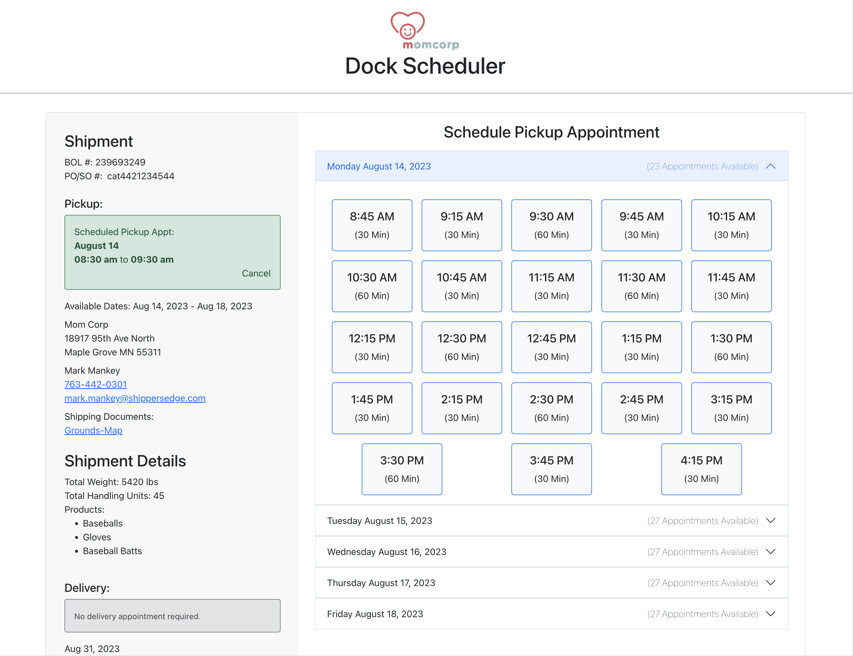 screenshot of ShippersEdge TMS